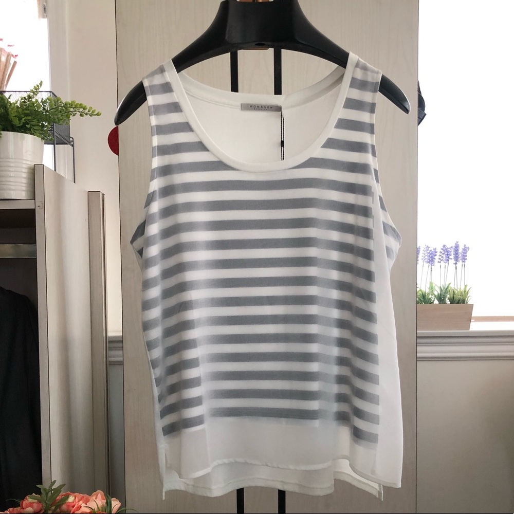 Wom & Now Barcelona white with blue stripe top